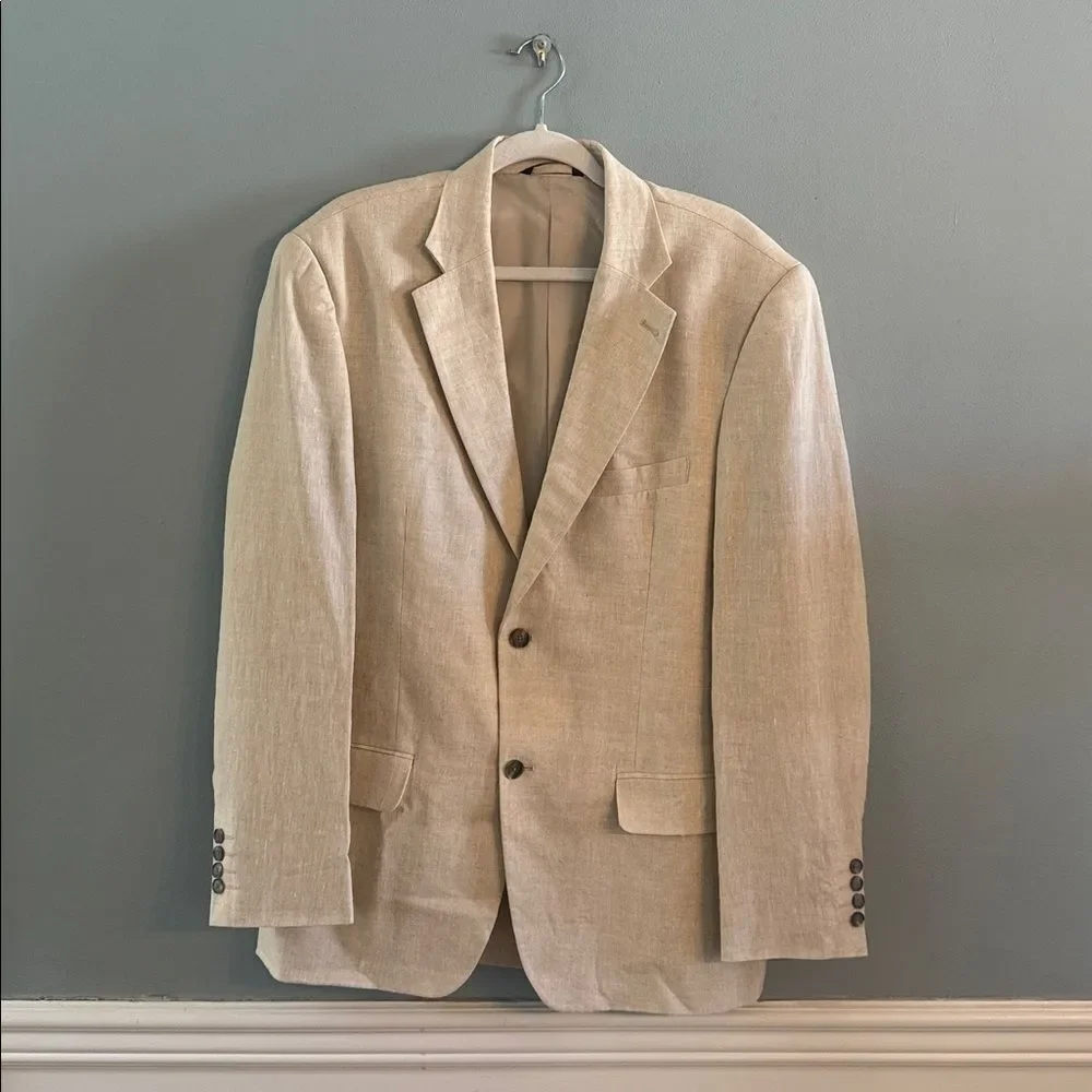 Tasso Elba Men’s Large 42-44 NEW 100% cream Linen blazer